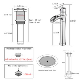 Chrome Bathroom Faucet GGStudy Waterfall Bathroom Faucet Single Handle One Hole Tall Body Farmhouse Bathroom Vessel Sink Faucet Vanity Faucet Matching with Pop Up Drain
