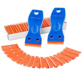 VEVOR 2PCS Razor Blade Scraper,Plastic Scraper Tool with 120PCS Plastic Blades,Cleaning Scraper Remover for Stickers,Decals,Adhesive,Labels,Paint from Glass, Car,Window,Caulk,No Scratches,Blue