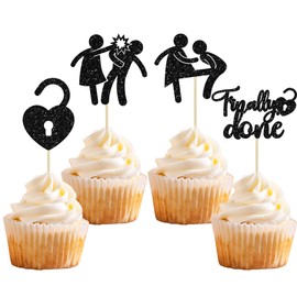 Gyufise 24 Pack Black Glitter Divorce Cupcake Toppers Boy Bye Finally Done Cupcake Picks Decorations for Divorce Break Up Party Decoration Freedom Party Supplies