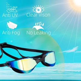 Lychico Swimming Goggles (2 Pack), Long-lasting Anti Fog Swimming Goggles for Adult Men Women, No Leakage with Nose Clip Earplugs