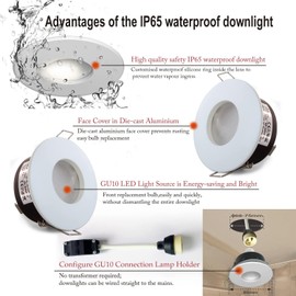 Sweier IP65 Waterproof LED Recessed Ceiling Downlight for Bathroom and Kitchen Spotlight (Bulb Not Included), Die Cast Aluminum White Downlight Cutout 68mm