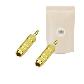 X2 Mini Jack Adaptor 3.5 mm Male to Big Jack 6.35 mm Female Stereo Audio Connector Minijack Gold Plate 18 K Gold Headphones Microphone Helmet Adaptive French Brand