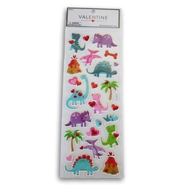 Dinosaurs and Hearts Puffy Stickers - Valentine's Day Crafts - 24 Count