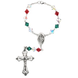 One Decade Italian (Green, White & Red) Auto Rosary made with Austrian Crystals