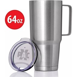 X-PAC 64oz Double Vacuum Wall Stainless Steel Tumbler Travel Mug w/ Handle, Lid