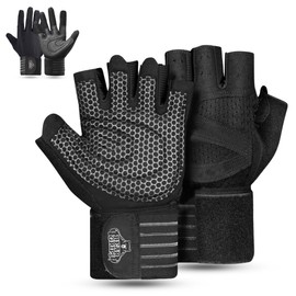 Bear Grips Weight Lifting Armor Gloves for Men & Women | Full Finger Lifting Armor & Workout Gloves (Black-Half Finger, Large)