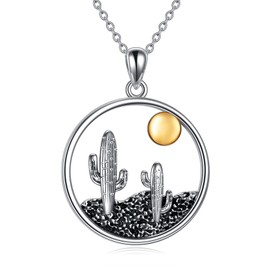VENACOLY Cactus Necklace 925 Sterling Silver Desert Cactus Pendant Necklace Nature Gifts for Women Nature Lovers 7, Sterling Silver, No Gemstone