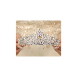 Rannyrena Sparkling Crystal Tiara Crown for Women Gorgeous Rhinestone Bridal Wedding Headband with Combs Elegant Birthday Party Prom Hair Accessories (Silver-AB rhinestones, Standard)