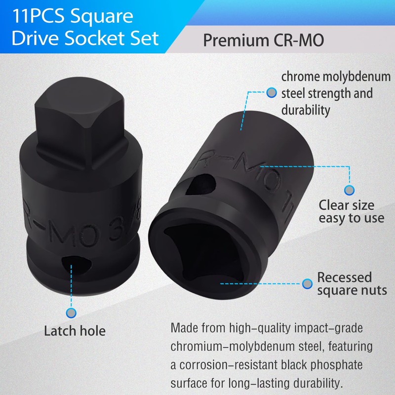 JEUCLEL 11PCS 3/8" Drive Impact Bits Sockets Set, Tapered Male