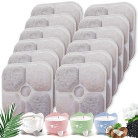 TOGGATH Cat Water Fountain Replacement Filters Compatible with Catit PIXI Cat Drinking Fountain 85oz/2.5L with Whiskers Pattern, Replacement Triple Action Water Pet Dispenser Filters (12 PACK)
