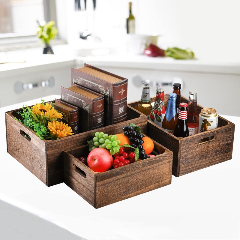 Frcctre Set of 3 Wood Nesting Storage Crates with Handles,