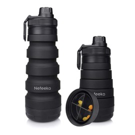 Nefeeko Collapsible Water Bottle, 750ML Reuseable Foldable Water Bottles with Storage, Portable Leak Proof Silicone Sports Water Bottle for Travel Outdoor Sports, BPA Free 26oz (Black)