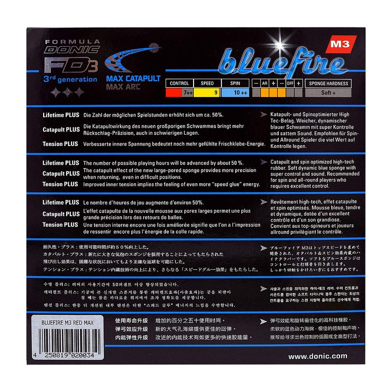 Donic Bluefire M3 Table Tennis Rubber (Red, Max)