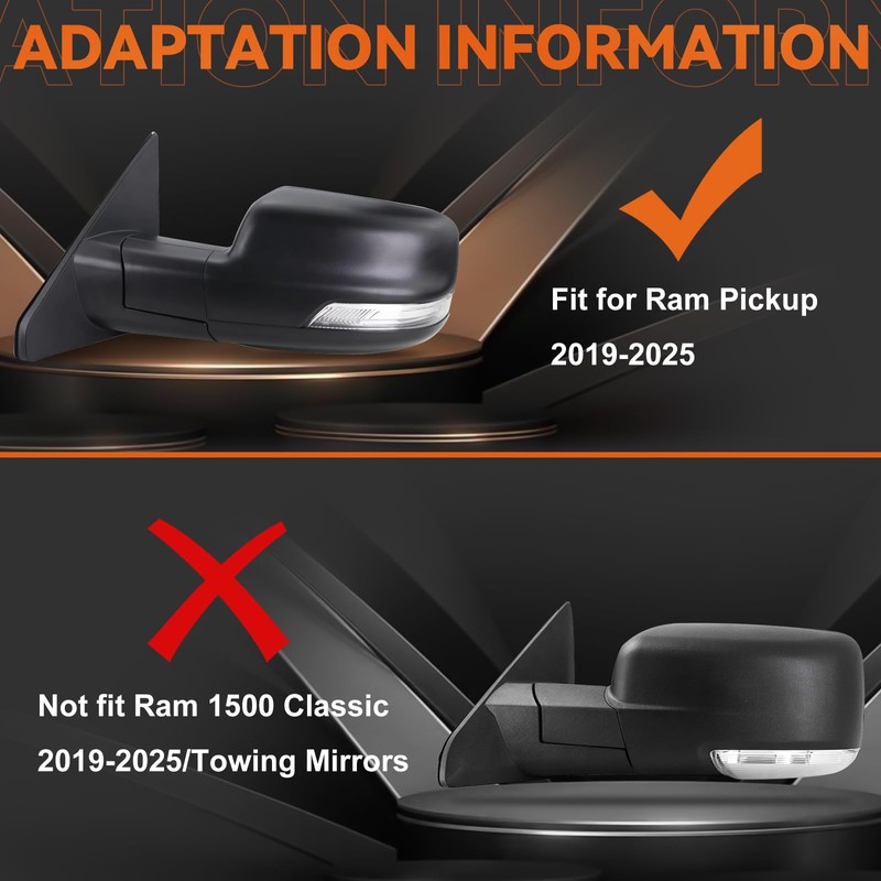Glossy Black Side Mirror Covers Caps Compatible with 2019-2025 Dodge