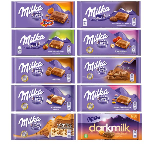 Milka Chocolate Assortment Variety Pack of 10 Full Size Bars - Randomly Selected No Duplicates
