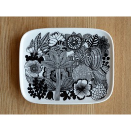 Marimekko 067845 090 Square Plate, 5.9 x 4.7 inches (15 x 12 cm), Siirtolapuutarha Plate, Dish, White x Black