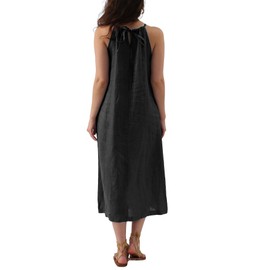 Amazhiyu Womens Linen Halter Sleeveless Maxi Dress Tie Back with Belt and Pockets Black, Medium
