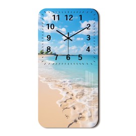 Beach Themed Wall Clock Battery Operated, 12 Inch Wooden Wall-Clocks Room Decor, Non Ticking Analog Blue Sea Wall Clock Decorative for Bedroom Living Room Office