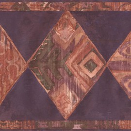 CONCORD WALLCOVERINGS ™ Wallpaper Border Art Pattern Geometrical Ornaments for Cottage Bedroom Living Room, Purple Green Beige, 15 ft by 7 in UE937B