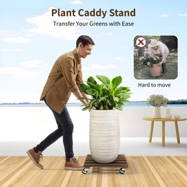 4 Pack Wooden Plant Stand With Wheels, 12" Rolling Planter Base Plant Stand, With Metal Lockable Caster Wheels, For Indoor Outdoor Plant Pots