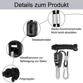 2 Stück Seilratsche mit Haken, 2M Verstellbarer Ratchet Hanger mit Aluminiumbuchse, 1/8 Zoll Seilratsche Sonnensegel, für Sonnensegel, Zimmerpflanzen, Ventilatoren, Lampen (Schwarz) (schwarz 2)