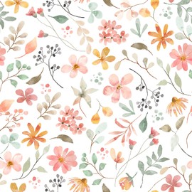 VEELIKE Watercolor Wildflowers Floral Peel and Stick Wallpaper Boho Floral Wallpaper for Bedroom Nursery Walls 17.7''x354'' Self Adhesive Removable Floral Wall Mural Wallpaper for Bathroom Living Room