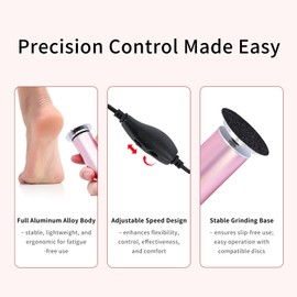 Dermave Electric Foot Callus Remover – Pedicure Tool with 60pcs Sanding Discs, Electric Foot Callus Remover, Callus Remover for Feet - Foot File for Dead Cracked Skin, Men/Women (Pink)