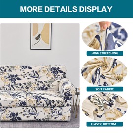 KRFOONN 3 Piece Stretch Sofa Couch Covers for 2 Cushion Couches Printed Sofa Loveseat Slipcover with 2 Separate Seat Cushion Covers Washable Sofa Slip Covers Furniture Protector (Loveseat, 27), Medium