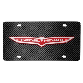 iPick Image for Jeep Trailhawk 3D Logo Black Carbon Fiber Patten Stainless Steel License Plate for Decorative