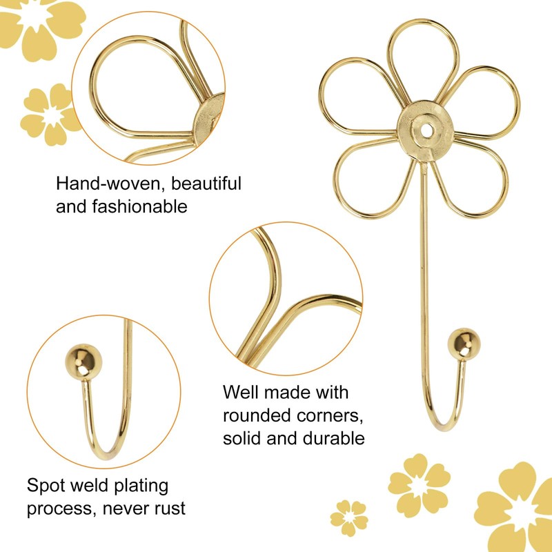 MOROBOR Flower Decorative Wall Hooks, 4 pcs Golden Flower Single