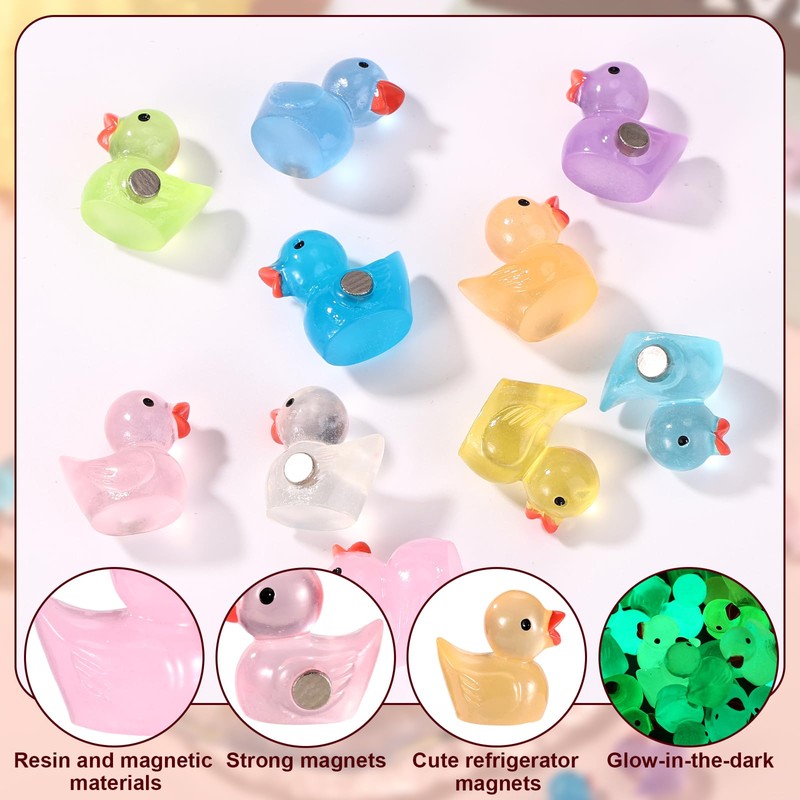 50pcs Mini Resin Duck Fridge Magnets, Luminous Magnetic Tiny Duck