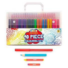 abeec Colouring Set For Kids - 90 Piece - 20 x Kids Felt Tip Pens, 30 x Coloured Pencils And 40 x Wax Crayons - Colouring Sets For Children - Art Case For Kids - Coloring Sets For Kids Ages 4-8