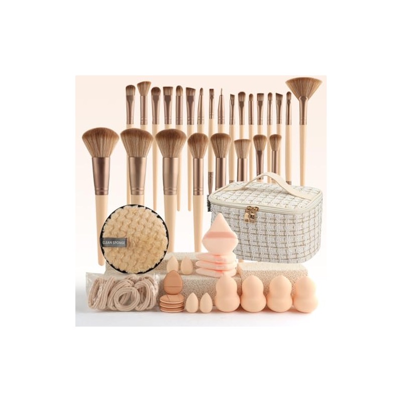 Juego de Brochas de Maquillaje Profesional, 25 Piezas con Esponjas,