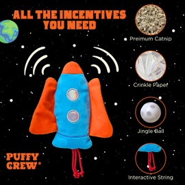 Puffy Crew Interactive Catnip Cat Plush Toy, Space Travel Theme, 5‘’, for All Breed Size Cats (Spacecraft)