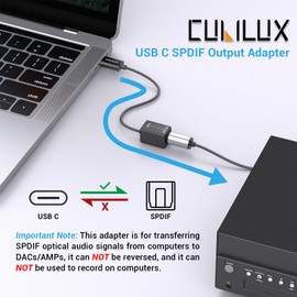 Cubilux Transmisor USB C a SPDIF, adaptador unidireccional salida de audio tipo C a óptico con DAC de 192 KHz/24 bits para MacBook Pro/Air, computadora portátil, computadora