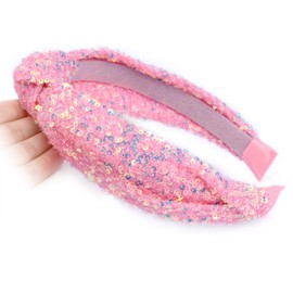 Gledola Sequin Headband Wide Knotted Rainbow hair band Hairpiece for Kids Girl Women (Pink, Wide)