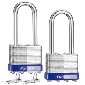 Puroma Lock 2 Pack Padlocks, 2” Long Shackle Heavy-Duty Locks with 4 Keys, 40mm Hardened Steel Keyed Alike Padlocks for Sheds, Gates, Fences, Toolbox, Outdoor and Indoor Use（Silver）