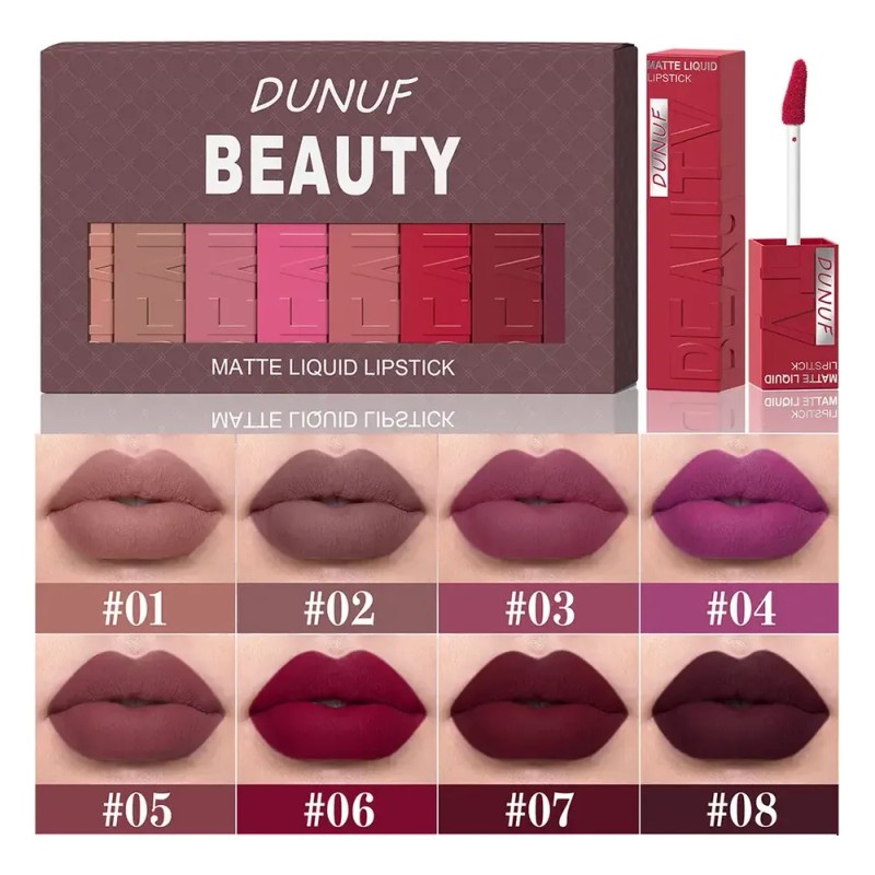 Set 8 Labiales Líquidos Mate Beauty Rojo