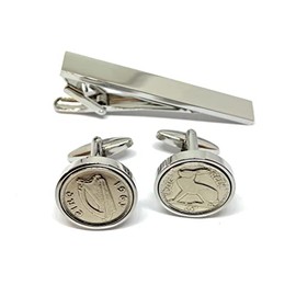 1963 62nd Birthday Irish Threepence coin cufflinks - Great gift idea 1963 Irish Harp Tie Clip Set