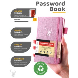 Password Book with Alphabetical Tabs, Small Password Keeper Book with Extra Password Space to Change Password for Seniors, Password Notebook for Home or Office for Internet Log in, 6.1 * 3.7in Pink