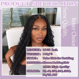 Human Braiding Hair for Boho Braids Human 110g 20 Inch Curly Boho Hair for Braiding Knotless 12A Deep Wave Bulk Bohemian 3 Bundles/Pack Natural Color (4/27)