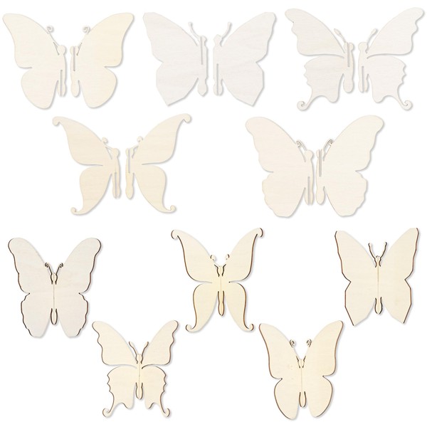 10pcs DIY 3D Butterfly Spring Wood Crafts to Paint,DIY Paintable
