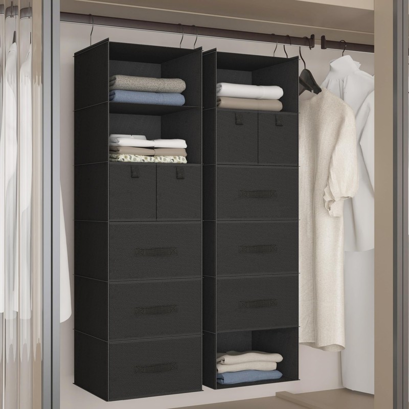 Bosuelife 6-Shelves Hanging Closet Organizer with 5 Different Drawers, Foldable