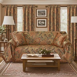 Loom and Mill Luxury Damask Sofa Covers, Classic Paisley Couch Cover Sofa Throw Cover with Tassels for 2-3 Cushion Couch, Sectional Couch Covers Sofa Slipcover for Dogs, Multi Color, 71" X 118"