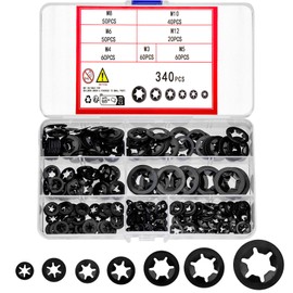 wugongshan 340 Pcs Internal Tooth Starlock Locking Washers, Push On Speed Clips Fasteners Washers Assortment Kit, Quick Speed 65Mn Black Clips Lock Gaskets - M3, M4/M5/M6/M8/M10/M12