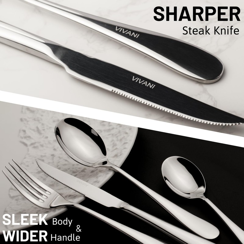 VIVANI 16 Piece Heavy Silverware Set for 4, Forged Stainless