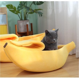 NatureMan Creative Banana Shape Dog Cat Bed, Cute Banana Puppy Pad Kennel Warm and Soft Pet Cat Supplies Kitten Puppy Bed (Medium)