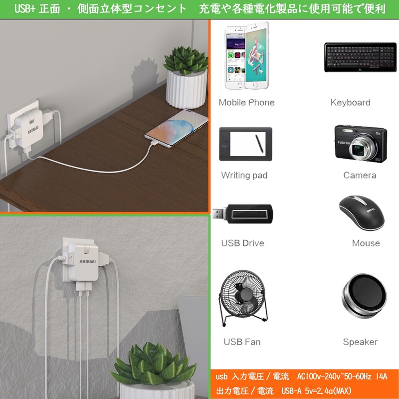 Power Strip with Insulated Cap for Fire Prevention, USB Charging
