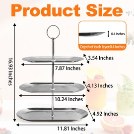 2PCS 3 Tiers Stainless Steel Cupcake Stand 3 Tiers Fruit Tray Dessert Plate Dessert Stand for Party Cupcake Display Tower for Birthday Wedding Afternoon Tea (Silver)