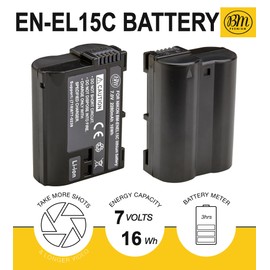 BM Premium 2 Pack of EN-EL15C High Capacity Batteries for Nikon Zf, Z5, Z6, Z6 II, Z7, Z8, Z7II, D780, D850, D7500, 1 V1, D500, D600, D610, D750, D800, D810, D810A, D7000, D7100, D7200 Cameras